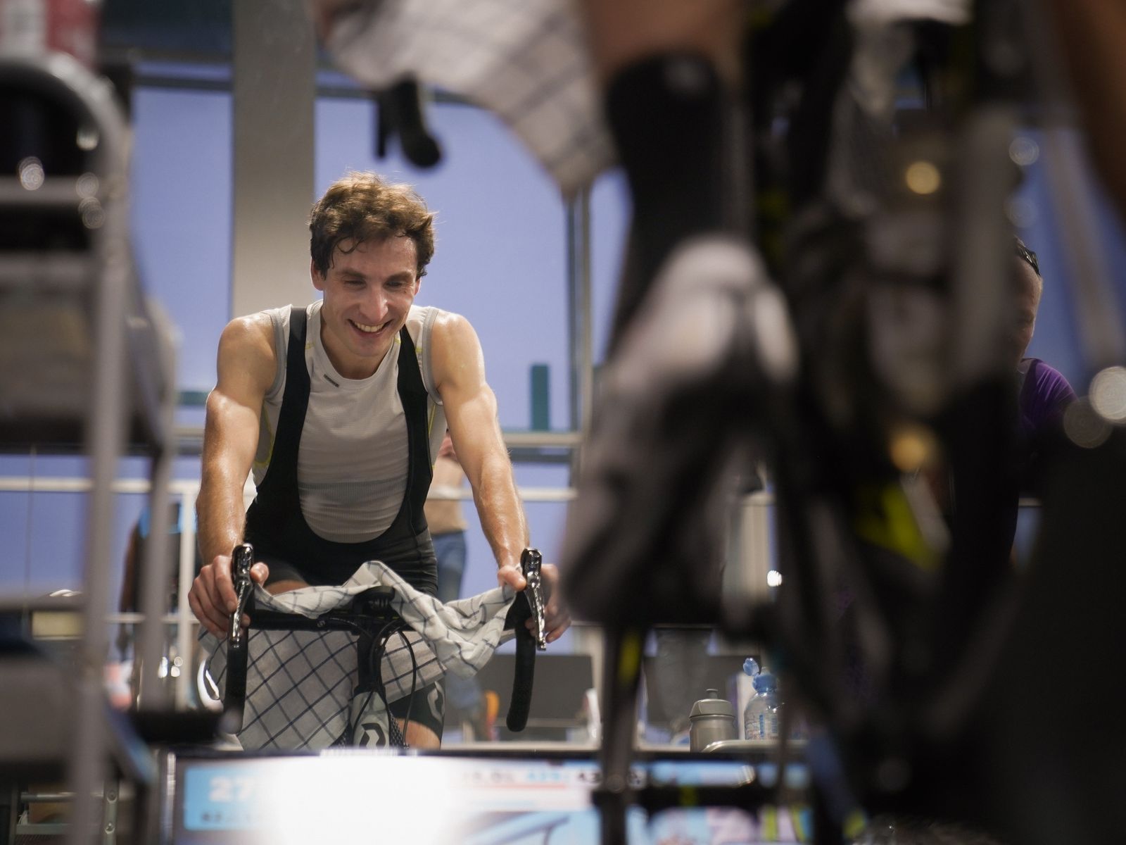 Man exercising on an indoor bike